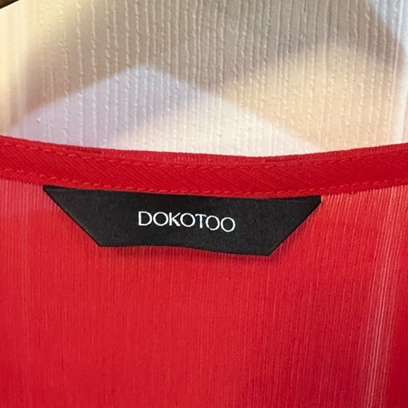 DOKOTOO MINI Red V Neck Front Long Tie Lantern Sleeve Ruffle Dress Size M - Picture 5 of 16